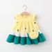 Summer Girls Dress New Children's Clothing Cute Round Neck Small Flying Sleeves Splicing Cake Skirt Sweet Contrast Color Vest Skirt_viptrois.com