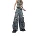 Men's Clothing Destroy Contradictions, Distressed Multi Pocket Design Jeans, Hand Painted Ripped Loose Straight Pants_viptrois.com