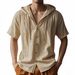 Men's Clothing Summer Thin Breathable Linen Khaki Loose Hooded Short Sleeved Shirt_viptrois.com