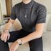 New Product Recommendation Men's Short-sleeved Knitted Sweater Simple Versatile Hooked Flower Spring And Summer Semi-turtleneck Half-sleeved Sweater_viptrois.com