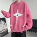 Men's Clothing Men's Hip-Hop Star Print Sweater Oversized Streetwear Knit Pullover Unisex Casual Winter Fashion In Wine Red_viptrois.com