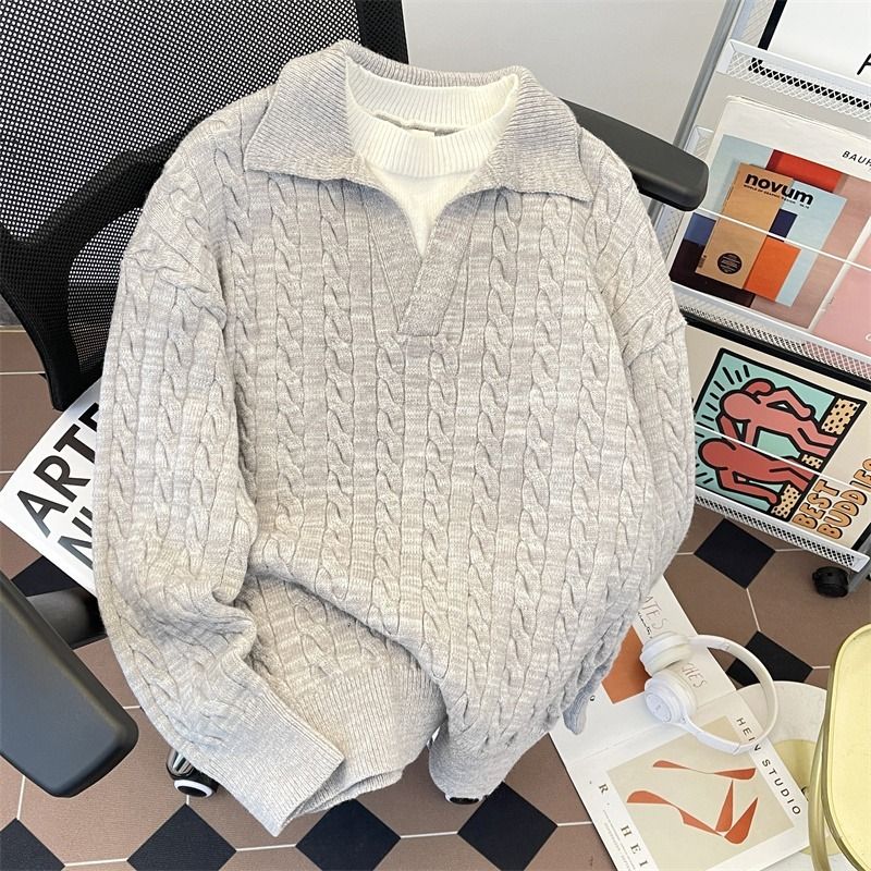 Spring and Autumn New Solid Color Top Paired with Fashionable, Versatile, Loose, Comfortable, Trendy Brand Knitted Sweater_viptrois.com
