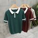 Men's Clothing Summer Knitted Lapel Slim Ins Men's Polo Shirt Quick Drying Ice Silk Simple Solid Color Texture Short Sleeved T Shirt Top_viptrois.com