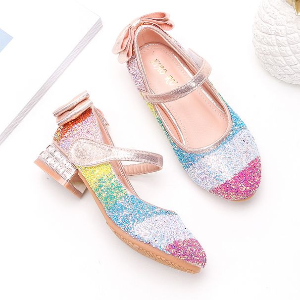 2023 new girls rainbow sequins princess shoes children crystal high heels little girls shoes girlsshoes_viptrois.com