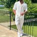 2025 Early Spring Solid Color Sports Men's Suit Fashion Casual Short Sleeve Long Pants Two-Piece Set_viptrois.com