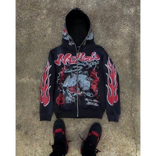 Y2K Dark Streetwear Zip-Up Hoodie – Oversized Unisex Graphic Sweatshirt With 3D Print (S-3XL, Black/Purple)_viptrois.com