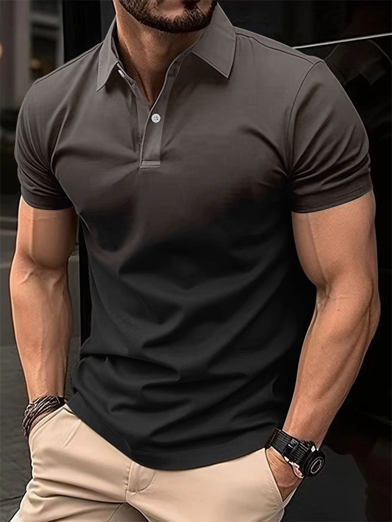 Unbeatable Quality 2024 Spring/Summer New Men's Stand Up Collar Gradient Casual Short Sleeve Golf Henley Shirt_viptrois.com