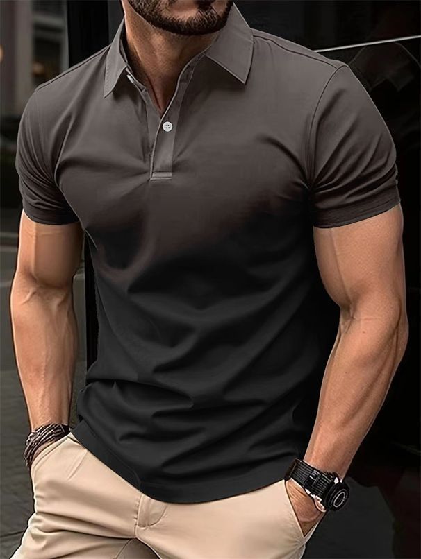 Unbeatable Quality 2024 Spring/Summer New Men's Stand Up Collar Gradient Casual Short Sleeve Golf Henley Shirt_viptrois.com