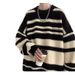 Autumn And Winter New Men's Sweater Loose Crew Neck Striped Knitted Sweater Boys Trend Contrasting Color Pullover Warm Top_viptrois.com