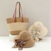 Women's Hats Single Shoulder Straw Bag New Style Women's Large Capacity Striped Straw Bag Woven Bag Holiday Beach Bag Two Piece Set Straw Hat_viptrois.com