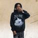 American-style Distressed Peace Dove Print Hoodie, Loose Fit Trendy High Street Hooded_viptrois.com