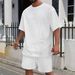 Men's Clothing Jacquard Round Neck Short Sleeved T Shirt Shorts Casual Suit_viptrois.com