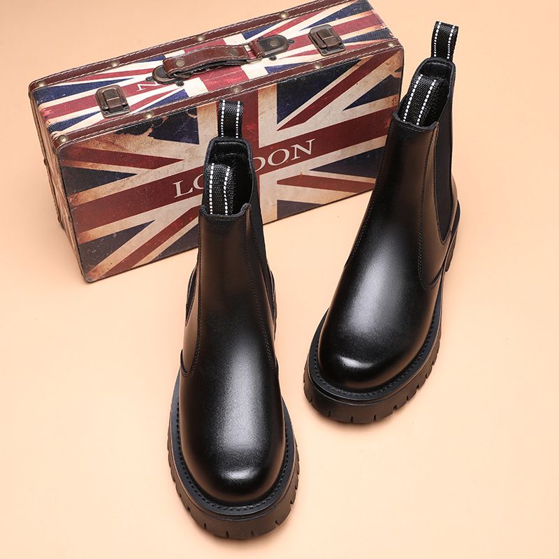 Boots Men's Niche Heightened Thick-soled Martin Boots Black Side Zipper High-top Casual Short Boots_viptrois.com