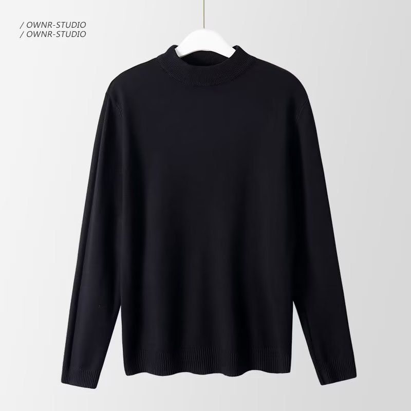 Men's Clothing Half Turtleneck Sweater Men's Autumn Winter Semi-Turtleneck Sweater Slim Fit Knitted Pullover Casual Warm Long Sleeve Top_viptrois.com
