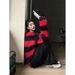 Pure Cross-Border Men's Sweatshirt Spring Autumn 2023 New Style Cool Sweater Knitted Shirt Black And Red Patchwork Color_viptrois.com