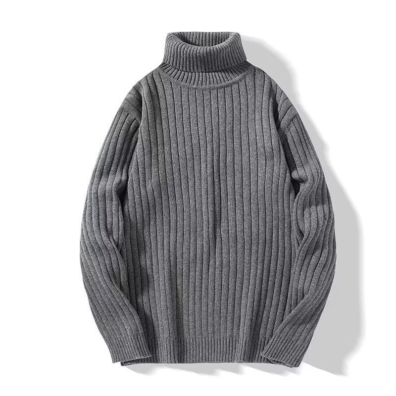 Men's Sweater Autumn And Winter High Neck Pit Striped Sweater Slim Fit Base Pullover Knitted Sweater_viptrois.com