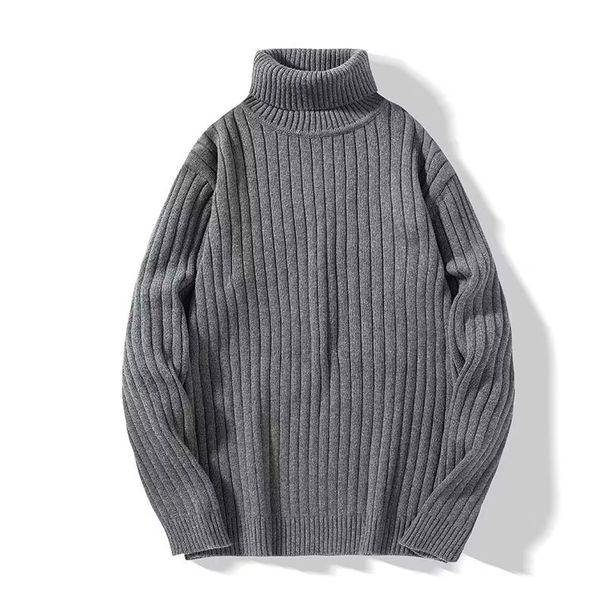 Men's Sweater Autumn And Winter High Neck Pit Striped Sweater Slim Fit Base Pullover Knitted Sweater_viptrois.com