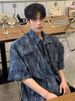 Men's Clothing Retro Silhouette High End Niche Design Short Sleeved Shirt Trend_viptrois.com