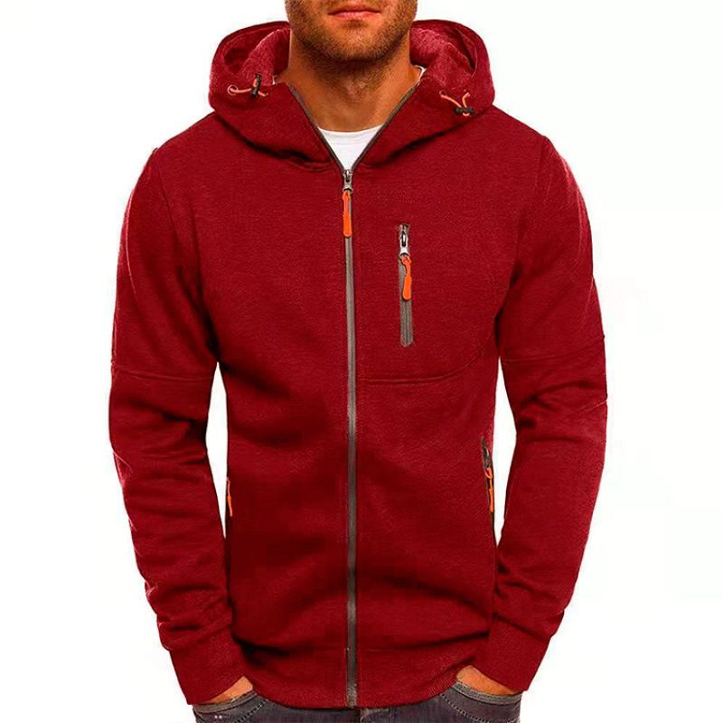 Men's Clothing Autumn And Winter Zip Up Cardigan Sweatshirt Sports Fitness Casual Hooded Cardigan Fleece Lined Jacket With Zip Up Pockets_viptrois.com