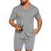 2025 Men's Lapel Cardigan And Two-Piece Set Summer Solid Color Casual Fashion Short Sleeve Shorts_viptrois.com