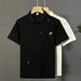 Men's Summer Fashion Short Sleeve Polo Shirt Floral Embroidery Turn Down Collar Korean Style T-Shirt_viptrois.com