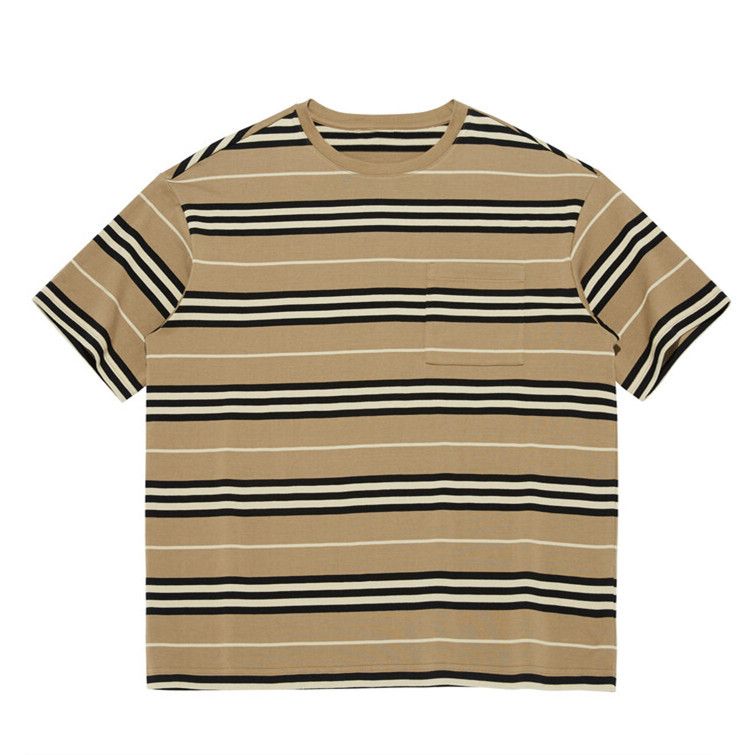 Men's Clothing Summer Retro Striped Shirt Loose Simple Half Sleeve_viptrois.com