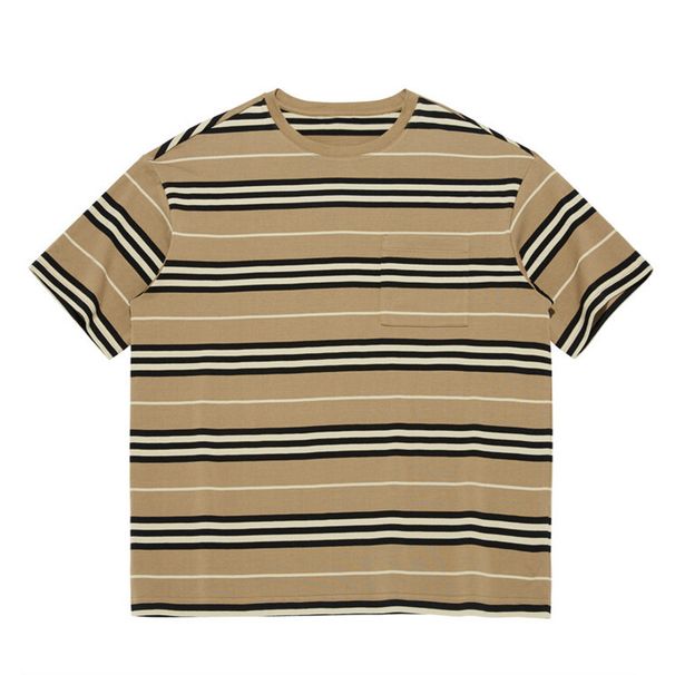 Men's Clothing Summer Retro Striped Shirt Loose Simple Half Sleeve_viptrois.com