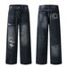 Men's Clothing Jeans For Men And Women Washed And Distressed Loose Wasteland Style Straight Pants_viptrois.com