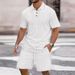Men's Clothing Summer Men's New Jacquard Button Solid Color Lapel Short Sleeved T Shirt Shorts Casual Suit_viptrois.com