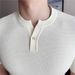 Men's Clothing Old Money Style Henley Collar Knitted Short Sleeved Polo Shirt Fashionable V Neck Trendy Half Sleeved T Shirt Top_viptrois.com