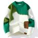 Men’s Patchwork Knit Sweater – Oversized Color Block Pullover, Machine Washable Polyester Blend (Winter Streetwear, Youth Fashion, Unisex Casual)_viptrois.com