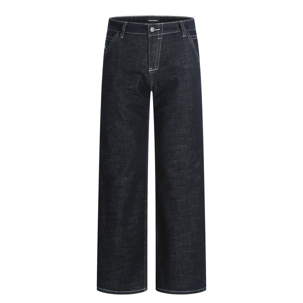 American High Street Cleanfit Simple Raw Denim Jeans For Men Versatile Loose Pocket Design Casual Straight Long Pants_viptrois.com