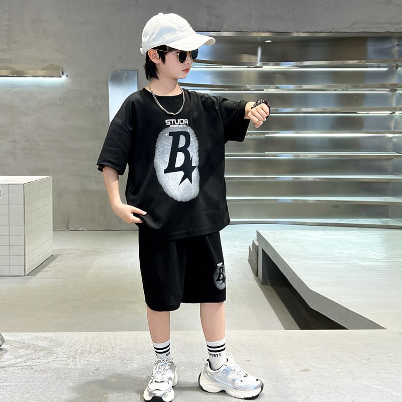 Kid's Clothing 2024 new summer children's short-sleeved shorts suits for boys with letter printing casual sports round neck two-piece suit_viptrois.com