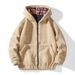 Men's Christmas Plaid Fleece Jacket – Retro Leopard Print Hooded Coat (S-XXL, Black/Grey/Khaki)_viptrois.com