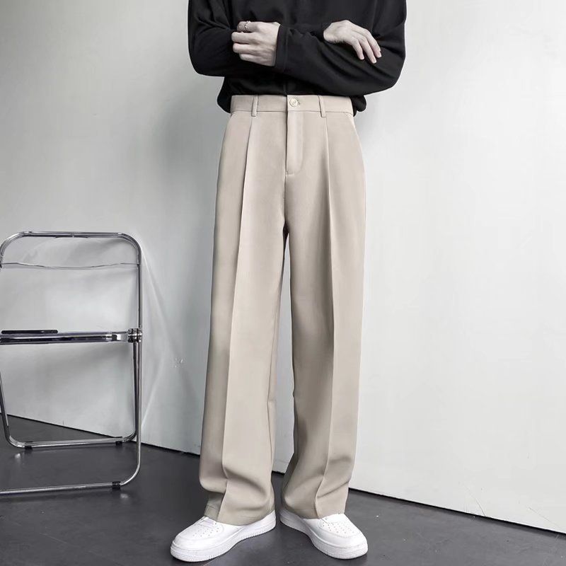 Men's Clothing Simple Classic Solid Color Trousers Drape Versatile Trousers Pleated Spring And Autumn Loose Trousers Korean Style Business_viptrois.com