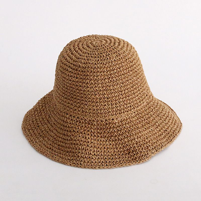 Women's Summer Simple Handmade Grass Knitted Hook Needle Fisherman's Large Edge Foldable Sun Shade Hat_viptrois.com