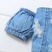 Baby Clothing Girls' off-the-shoulder short sleeve strap-up denim ripped top + shorts set_viptrois.com