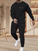 Autumn And Winter 2-piece Set Men's Long Sleeved Round Neck Black Top Loose Casual Hoodie Long Pants SetHerren Trendiges Print Sweatshirt_viptrois.com