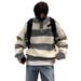 Men's Oversized Stripe Polo Knit Sweater – Breathable Stretch Polyester, Relaxed Fit (Black/Grey/Orange) – Urban Streetwear_viptrois.com