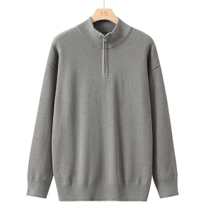 Men's Slim Fit Tencel Knit Sweater With Half-Zip Collar, Breathable & Comfortable Pullover For Autumn/Winter, Casual White Knit Top For Urban Style_viptrois.com