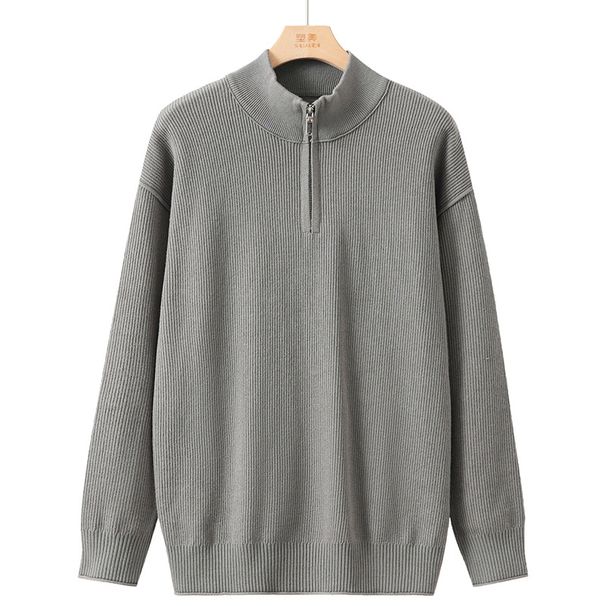 Men's Slim Fit Tencel Knit Sweater With Half-Zip Collar, Breathable & Comfortable Pullover For Autumn/Winter, Casual White Knit Top For Urban Style_viptrois.com