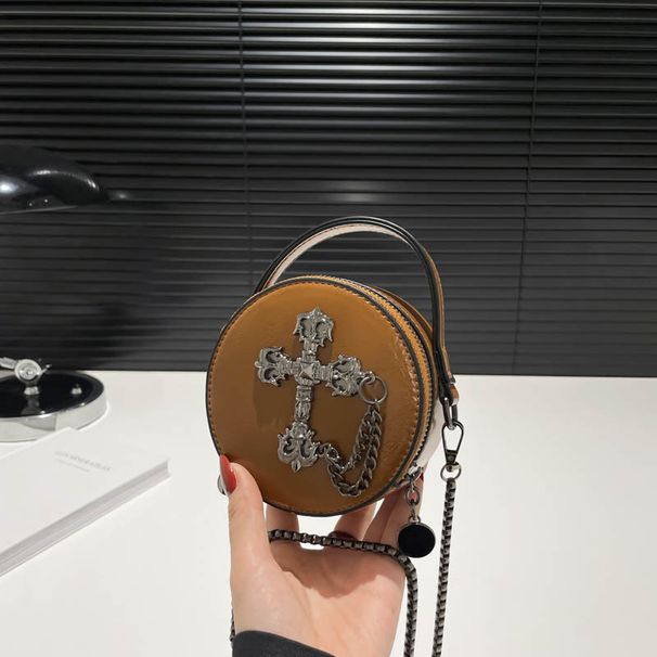 Mini Gothic Crossbody Bag For Women - PU Leather Small Circle Bag With Chain Strap, Halloween & Everyday Stylish Accessory_viptrois.com