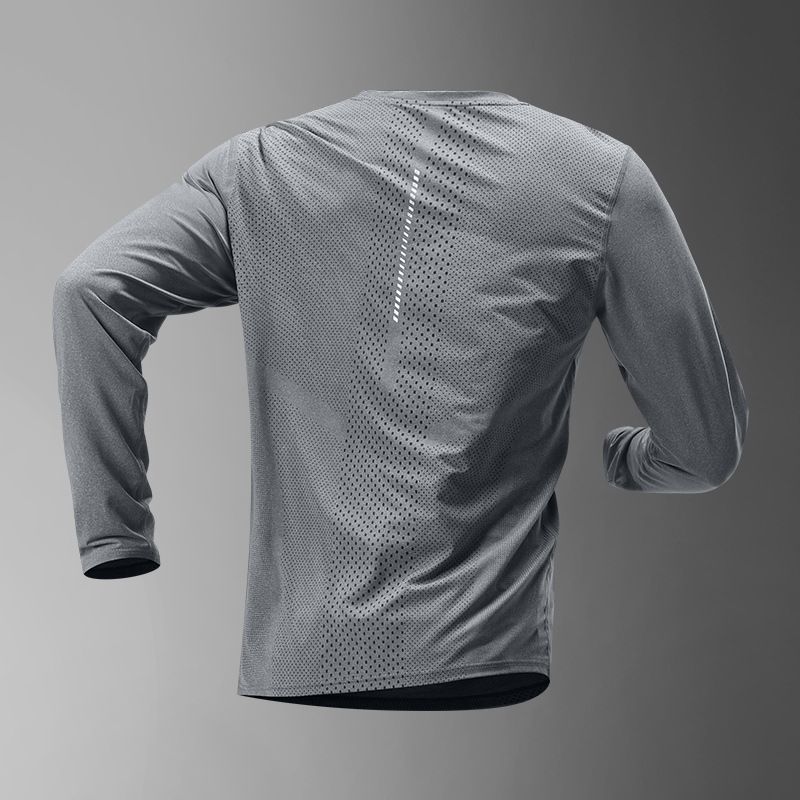 Ice silk long sleeved T shirt men's summer thin quick drying clothes breathable loose outdoor leisure sports men's tops_viptrois.com