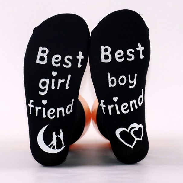 Cotton mid-tube socks couple socks sole letter dot adhesive non-slip floor socks_viptrois.com