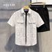 Men's Clothing Stylish Short Sleeve Printed Shirt Breathable & Comfortable Casual Wear For Summer, Lightweight Loose Fit, Available In White & Khaki_viptrois.com