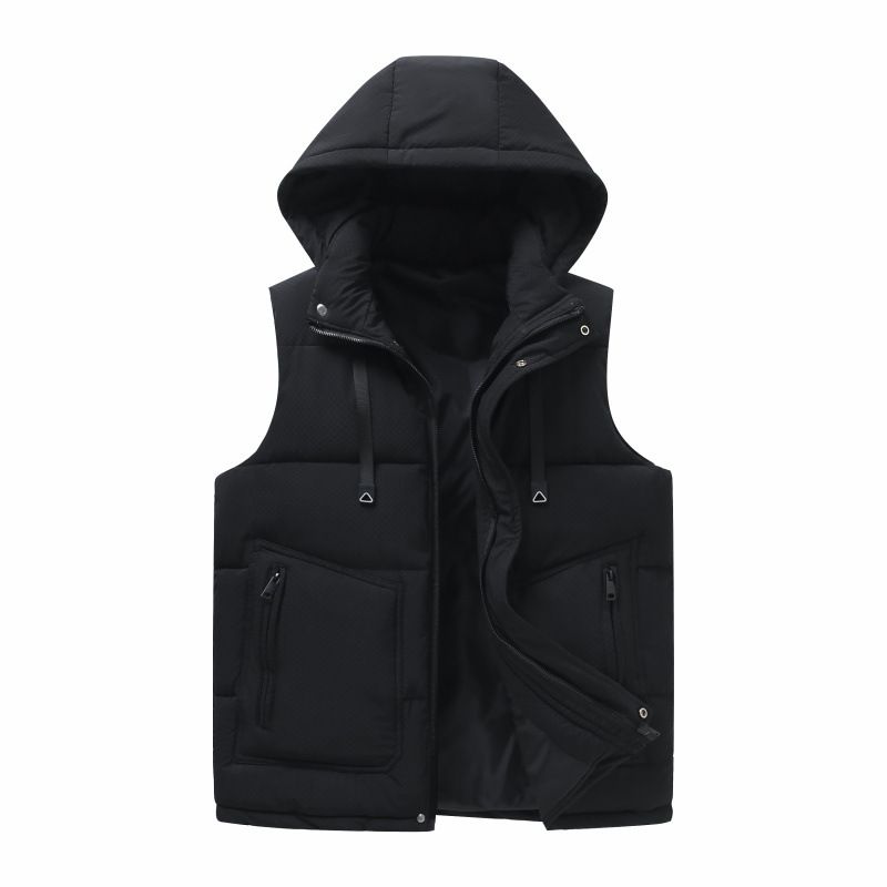 Men’s Thermal Hooded Vest – Fleece-Lined Sleeveless Jacket (Black/White/Blue, L-5XL, Machine Washable, Winter Layering Essential)_viptrois.com