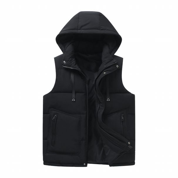 Men’s Thermal Hooded Vest – Fleece-Lined Sleeveless Jacket (Black/White/Blue, L-5XL, Machine Washable, Winter Layering Essential)_viptrois.com