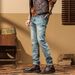 Men's motorcycle pants patchwork stretch jeans_viptrois.com
