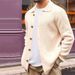 Men's Slim-Fit Knit Cardigan Coat – Long Sleeve Open Front Sweater With Notch Lapel (Black/Olive/Beige/Dark Brown)_viptrois.com