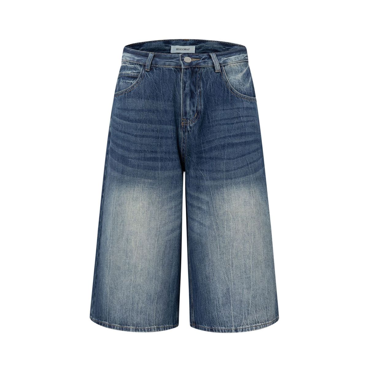 Men's Clothing Washed Retro Blue High Grade Cat Whisker Design Men's Loose Denim Cropped Trousers_viptrois.com